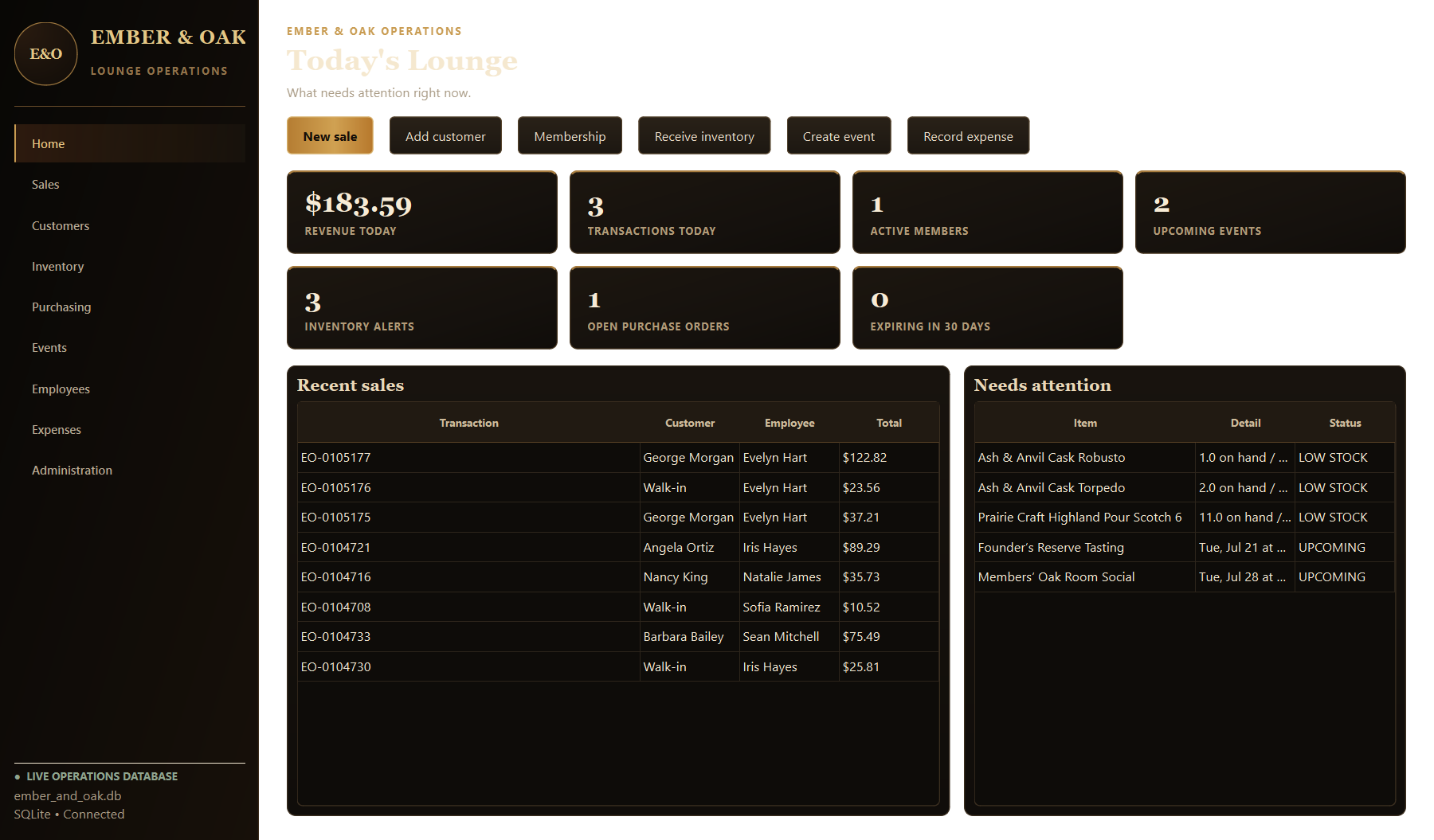 Ember and Oak PySide6 operations dashboard